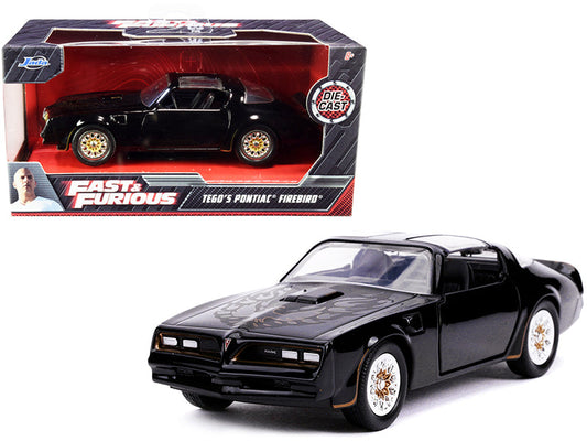 Tego's Pontiac Firebird Black with Gold Stripes and Hood Bird "Fast & Furious" Series 1/32 Diecast Model Car