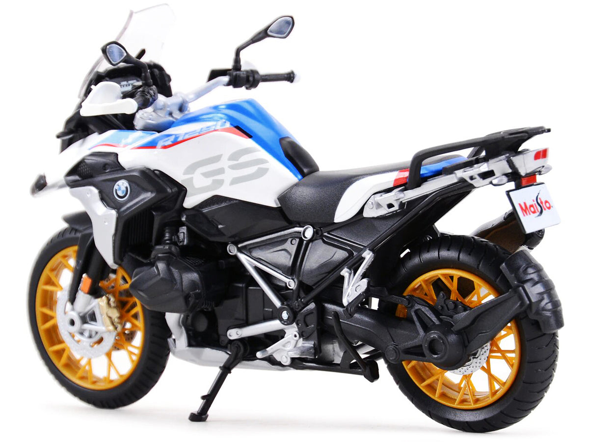 BMW R1250 GS White with Blue and Red Stripes 1/12 Diecast Motorcycle Model