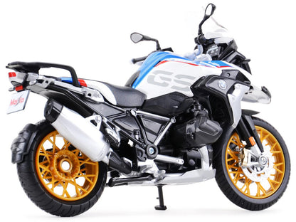 BMW R1250 GS White with Blue and Red Stripes 1/12 Diecast Motorcycle Model