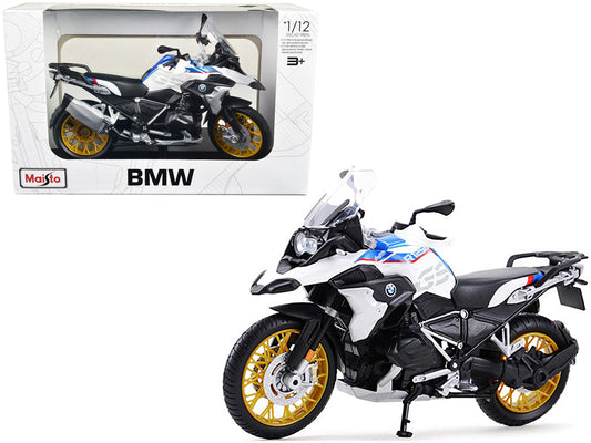 BMW R1250 GS White with Blue and Red Stripes 1/12 Diecast Motorcycle Model