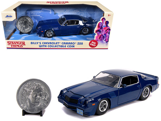 Billy's Chevrolet Camaro Z28 Dark Blue with Collectible Coin "Stranger Things" (2016) TV Series 1/24 Diecast Model Car