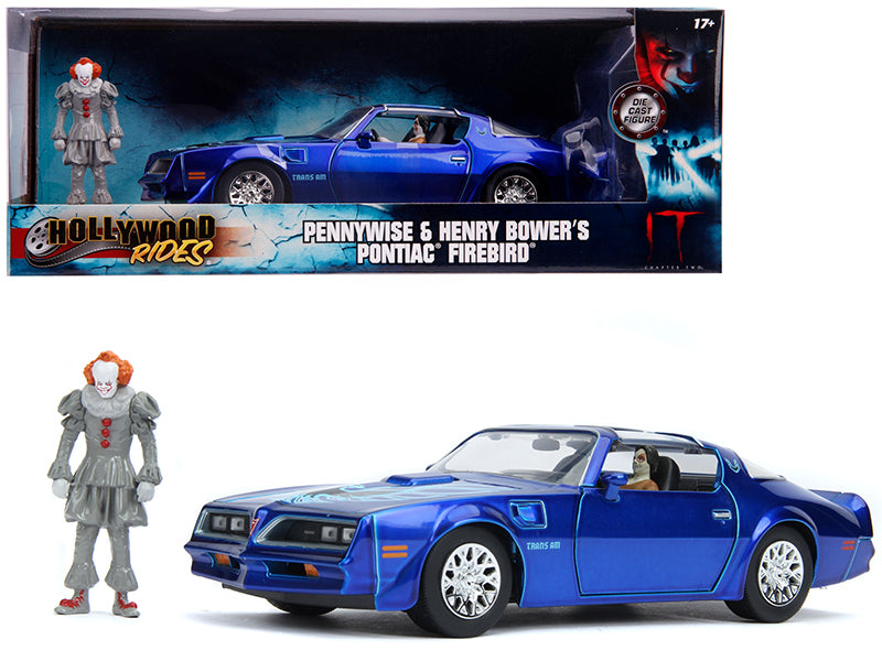 Henry Bower's Pontiac Firebird Trans Am Candy Blue with Pennywise Diecast Figurine "It Chapter Two" (2019) Movie 1/24 Diecast Model Car