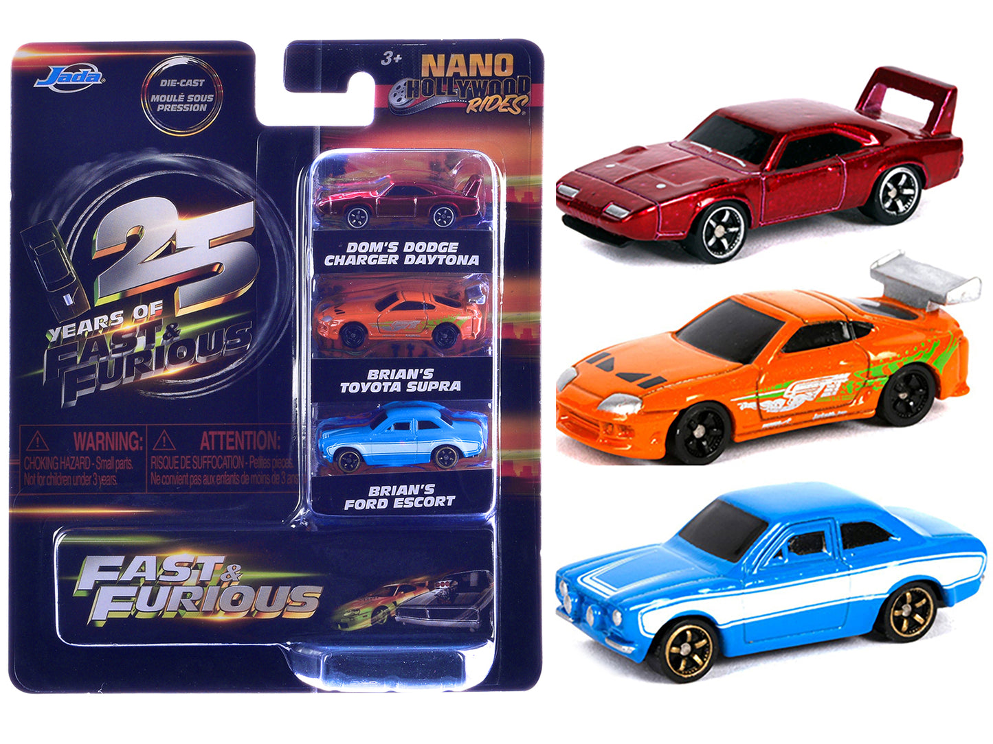 "Fast & Furious 25th Anniversary" 3 piece Set #2 "Nano Hollywood Rides" Diecast Model Cars