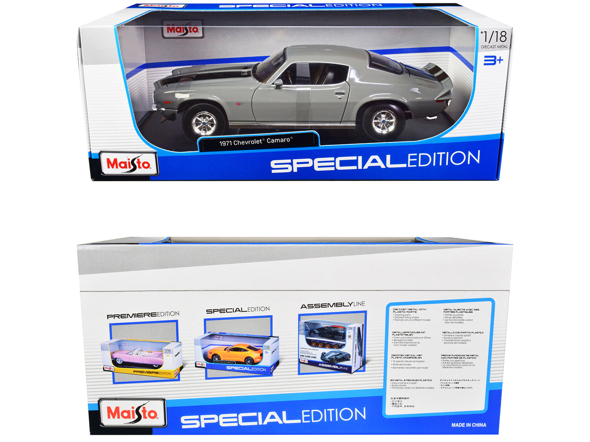 1971 Chevrolet Camaro Gray with Black Stripes "Special Edition" 1/18 Diecast Model Car