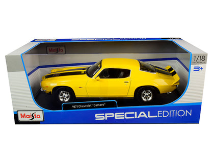 1971 Chevrolet Camaro Yellow with Black Stripes 1/18 Diecast Model Car