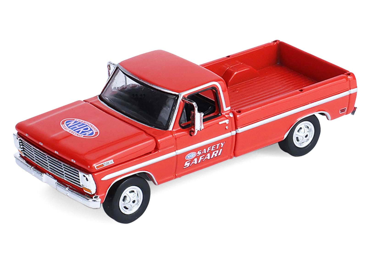 1969 Ford F-250 Pickup Truck Red and 1969 Chevrolet Camaro Z28 "Dan Fletcher" Orange with White Hood "NHRA Safety Team" with Enclosed Car Trailer "Racing Hitch & Tow" Series 6 1/64 Diecast Model Cars