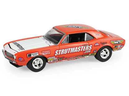 1969 Ford F-250 Pickup Truck Red and 1969 Chevrolet Camaro Z28 "Dan Fletcher" Orange with White Hood "NHRA Safety Team" with Enclosed Car Trailer "Racing Hitch & Tow" Series 6 1/64 Diecast Model Cars