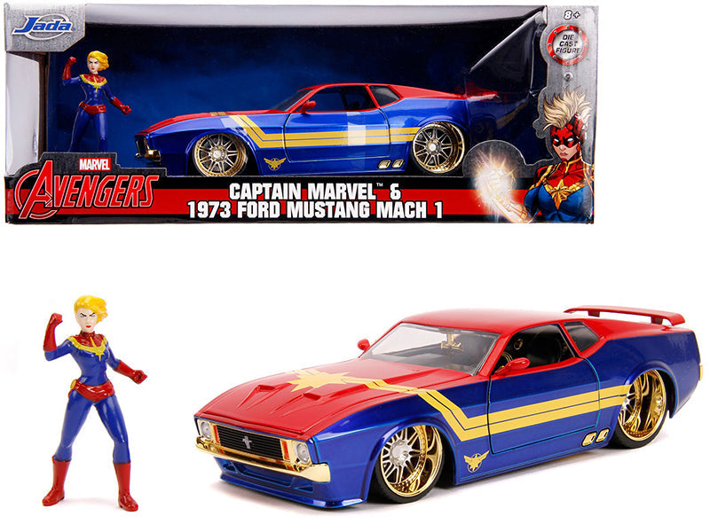 1973 Ford Mustang Mach 1 with Captain Marvel Diecast Figurine "Avengers" "Marvel" Series 1/24 Diecast Model Car
