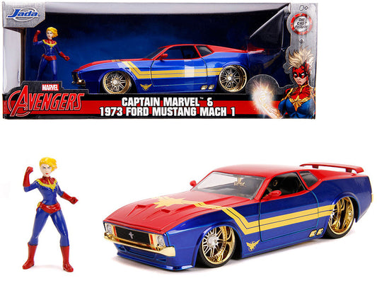 1973 Ford Mustang Mach 1 with Captain Marvel Diecast Figurine "Avengers" "Marvel" Series 1/24 Diecast Model Car