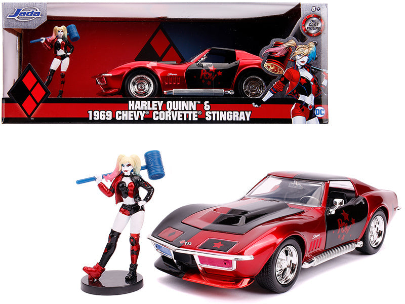 1969 Chevrolet Corvette Stingray with Harley Quinn Diecast Figurine "DC Comics" Series 1/24 Diecast Model Car