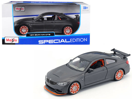 BMW M4 GTS Gray with Carbon Top and Orange Wheels 1/24 Diecast Model Car