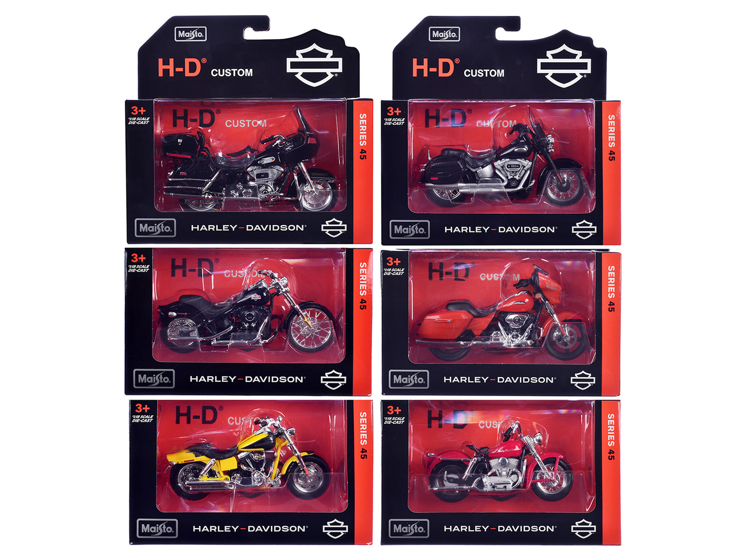 Harley-Davidson Motorcycles 6 piece Set Series 45 1/18 Diecast Models