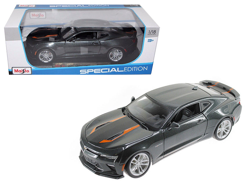 2017 Chevrolet Camaro SS Gray Metallic with Orange Stripes "50th Anniversary" "Special Edition" Series 1/18 Diecast Model Car