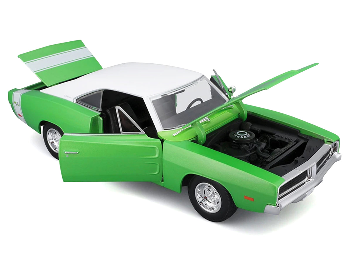 1969 Dodge Charger R/T Green Metallic with White Top and Tail Stripe "Special Edition" Series 1/18 Diecast Model Car