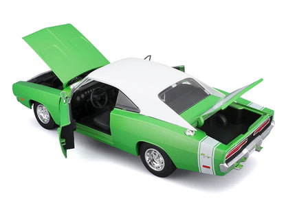 1969 Dodge Charger R/T Green Metallic with White Top and Tail Stripe "Special Edition" Series 1/18 Diecast Model Car