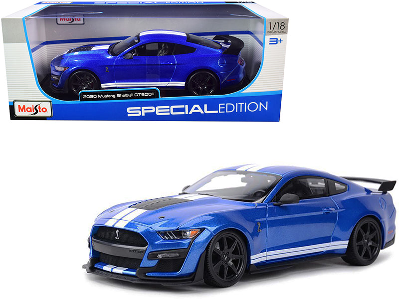2020 Ford Mustang Shelby GT500 Blue Metallic with White Stripes "Special Edition" 1/18 Diecast Model Car