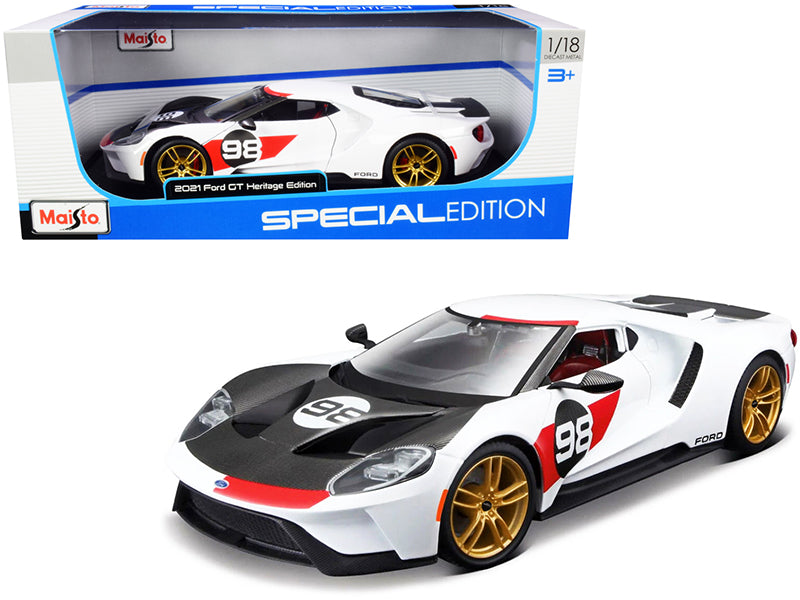 2021 Ford GT #98 White "Heritage Edition" 1/18 Diecast Model Car