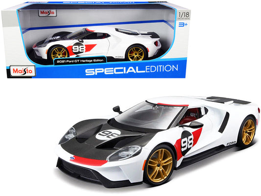 2021 Ford GT #98 White "Heritage Edition" 1/18 Diecast Model Car