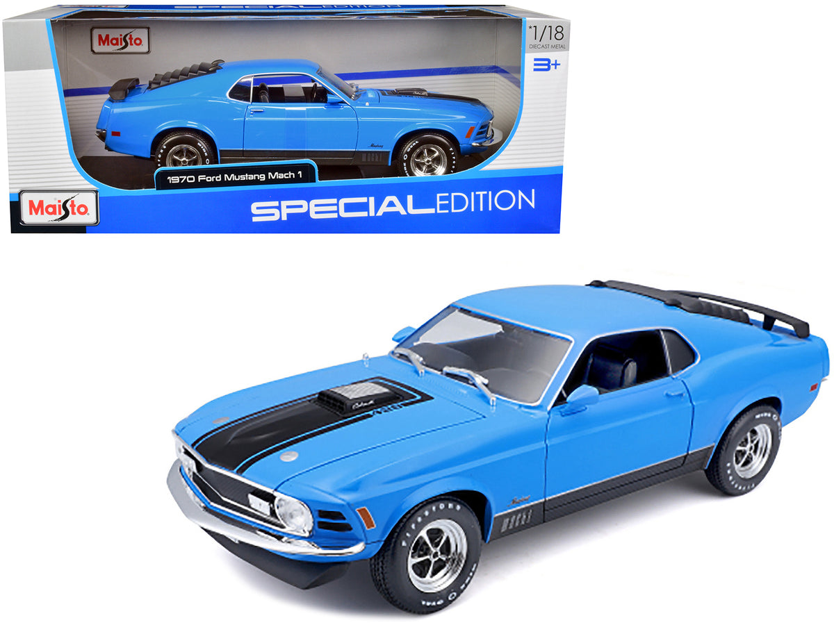 1970 Ford Mustang Mach 1 428 Blue with Black Stripes "Special Edition" 1/18 Diecast Model Car