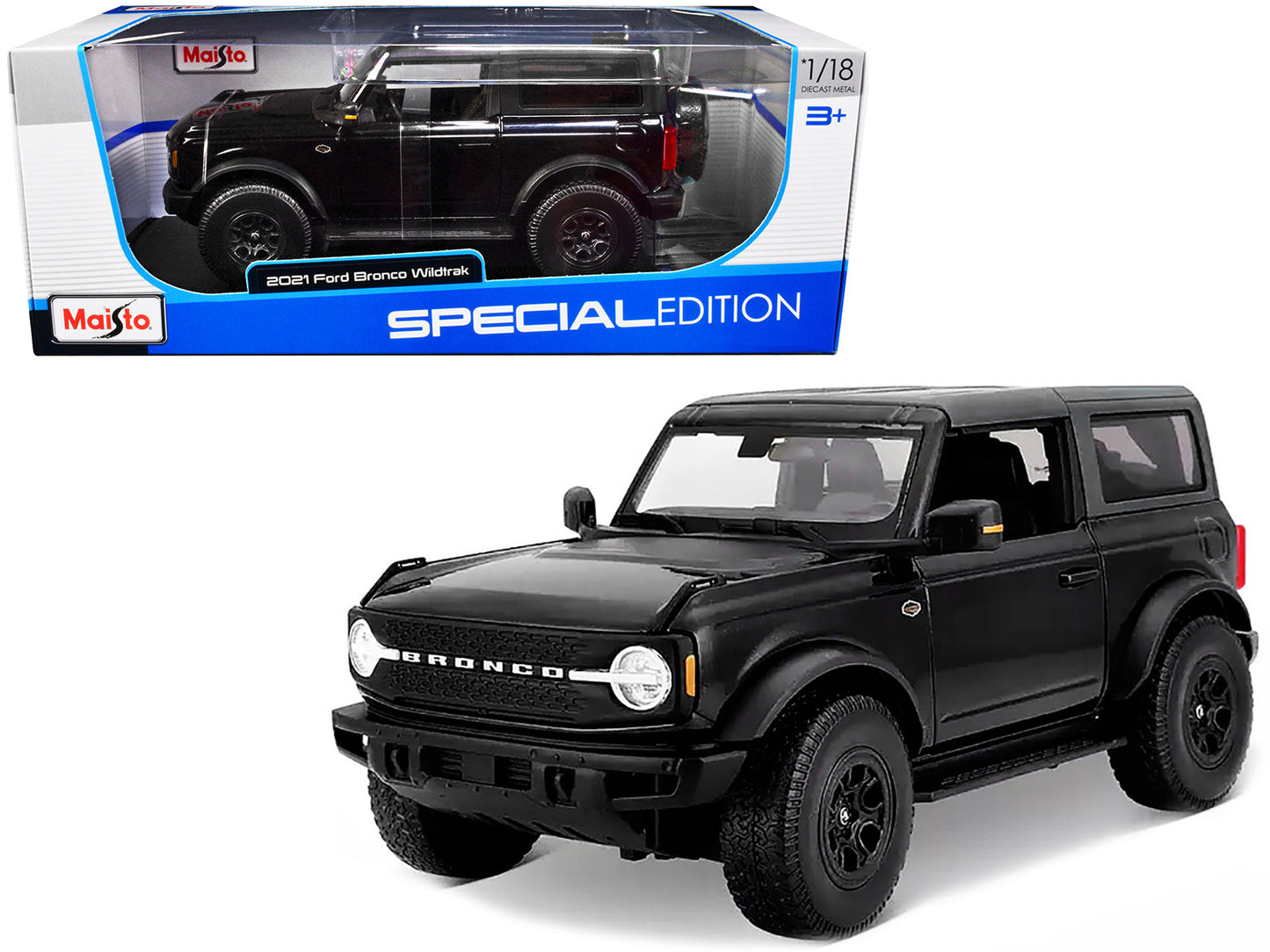 2021 Ford Bronco Wildtrak Black Metallic with Dark Gray Top "Special Edition" 1/18 Diecast Model Car