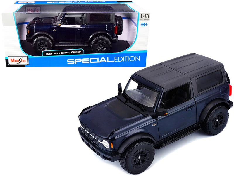 2021 Ford Bronco Wildtrak Dark Blue Metallic with Dark Gray Top "Special Edition" 1/18 Diecast Model Car