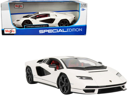 Lamborghini Countach LPI 800-4 White with Black Accents and Red Interior "Special Edition" 1/18 Diecast Model Car