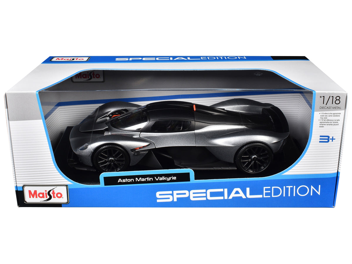 Aston Martin Valkyrie Silver Metallic with Matt Black Top "Special Edition" Series 1/18 Diecast Model Car