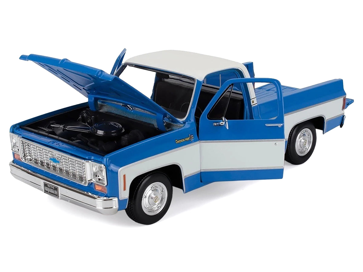 1974 Chevrolet C10 Cheyenne Super Pickup Truck Blue and White "Special Edition" Series 1/18 Diecast Model Car