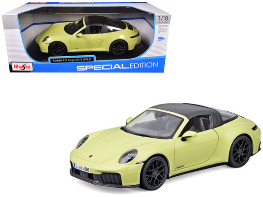 Porsche 911 Targa 4 GTS (992.2) Yellow with Black Top "Special Edition" Series 1/18 Diecast Model Car