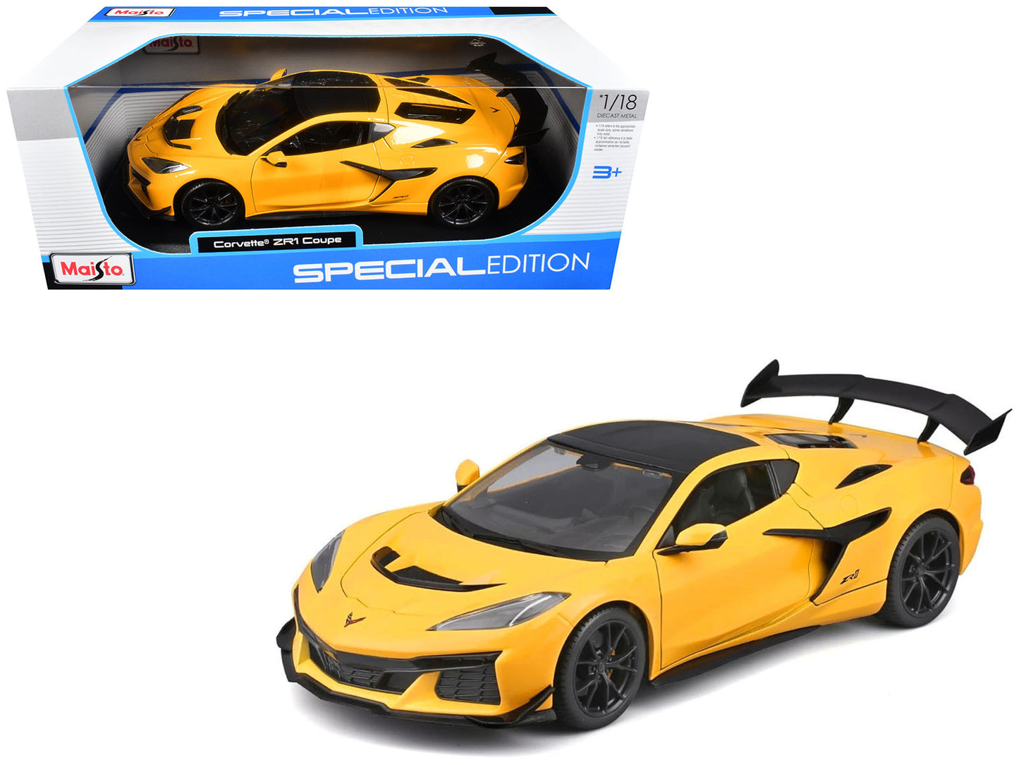 Chevrolet Corvette ZR1 Coupe Yellow with Carbon Top "Special Edition" Series 1/18 Diecast Model Car