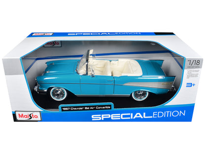 1957 Chevrolet Bel Air Convertible Blue with White Interior "Special Edition" Series 1/18 Diecast Model Car