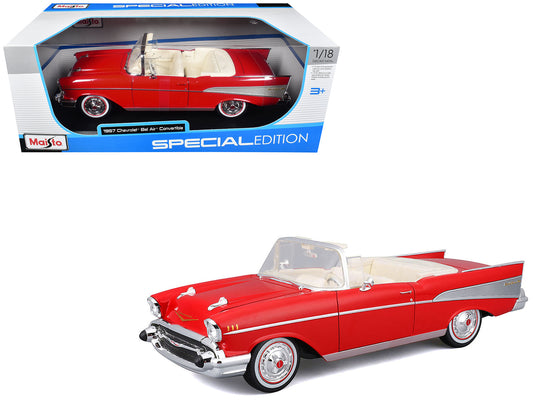 1957 Chevrolet Bel Air Convertible Red with White Interior "Special Edition" Series 1/18 Diecast Model Car