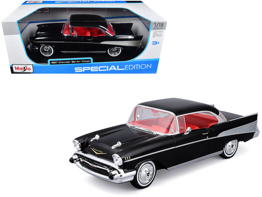 1957 Chevrolet Bel Air Coupe Black with Red Interior "Special Edition" Series 1/18 Diecast Model Car