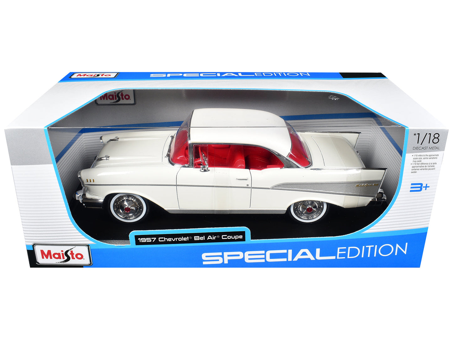 1957 Chevrolet Bel Air Coupe White with Red Interior "Special Edition" Series 1/18 Diecast Model Car