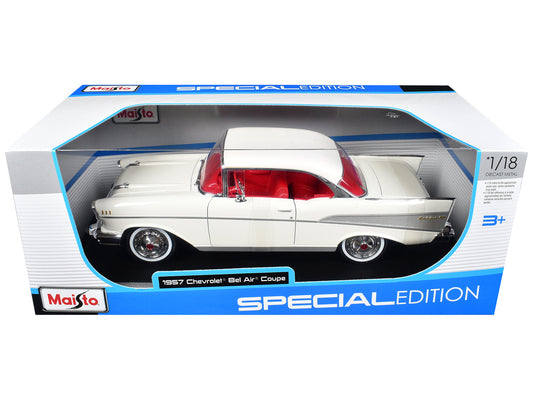 1957 Chevrolet Bel Air Coupe White with Red Interior "Special Edition" Series 1/18 Diecast Model Car