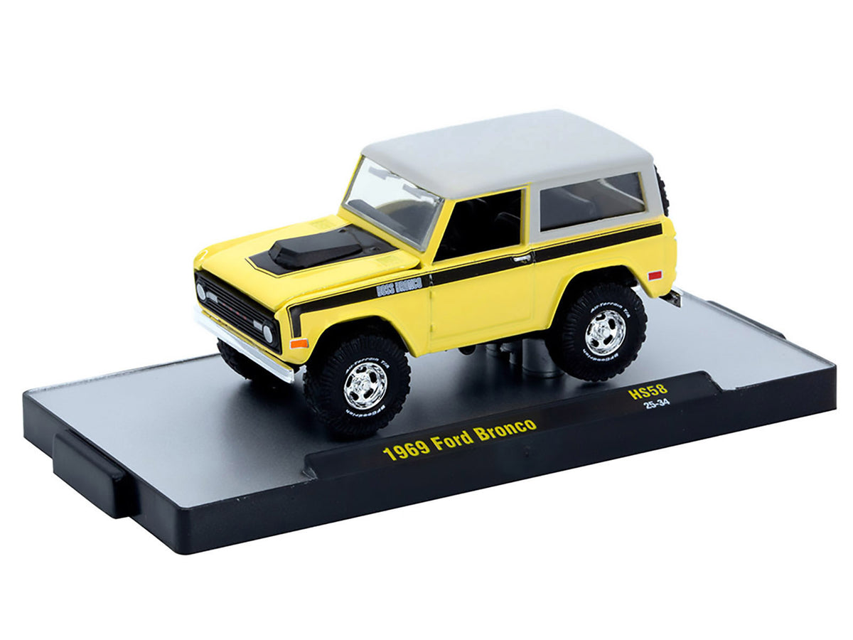 1969 Ford Bronco Yellow with Black Stripes and Gray Top Limited Edition to 6380 pieces Worldwide 1/64 Diecast Model Car