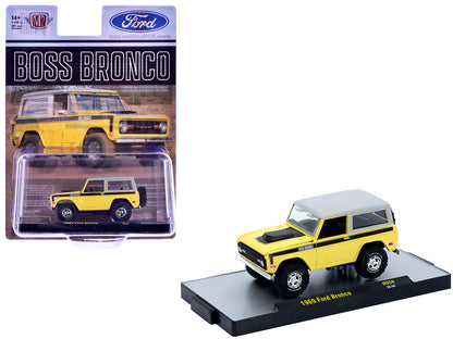 1969 Ford Bronco Yellow with Black Stripes and Gray Top Limited Edition to 6380 pieces Worldwide 1/64 Diecast Model Car