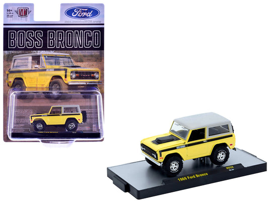 1969 Ford Bronco Yellow with Black Stripes and Gray Top Limited Edition to 6380 pieces Worldwide 1/64 Diecast Model Car