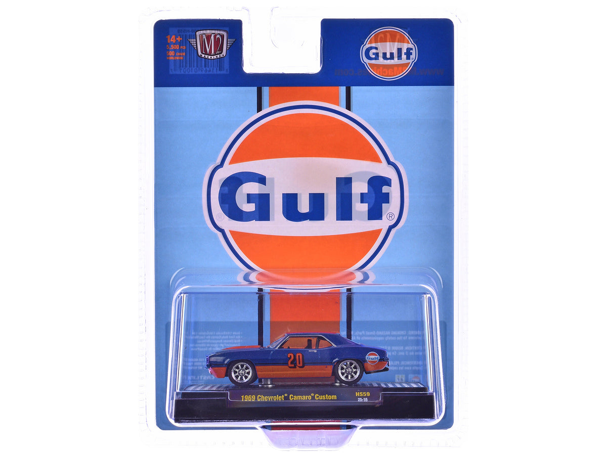 1969 Chevrolet Camaro Custom #20 "Gulf Oil" Dark Blue and Orange Limited Edition to 5500 pieces Worldwide 1/64 Diecast Model Car