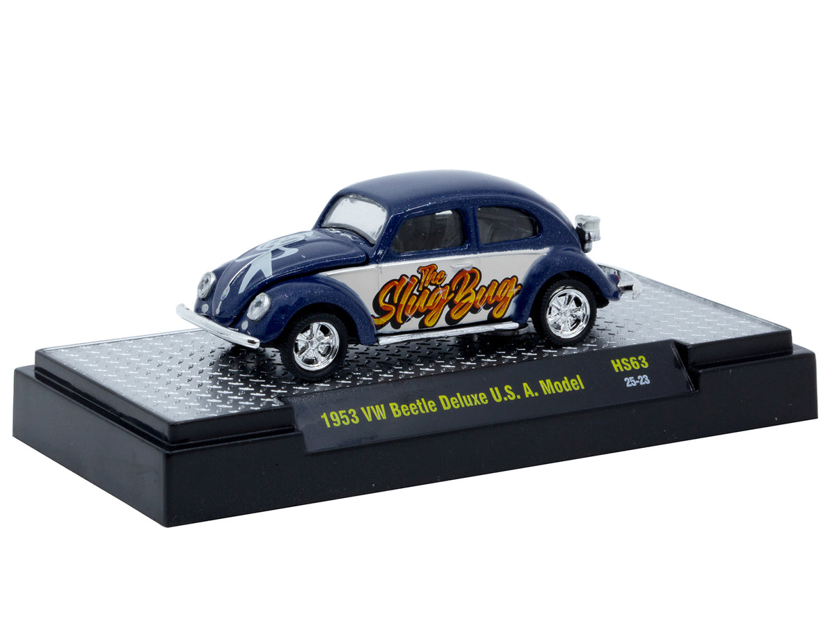 1953 Volkswagen Beetle Deluxe USA Model "The Slug Bug" Blue Metallic with White Sides Limited Edition to 5566 pieces Worldwide 1/64 Diecast Model Car