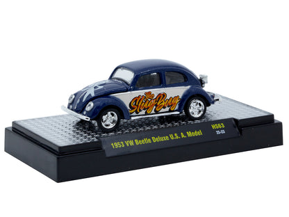 1953 Volkswagen Beetle Deluxe USA Model "The Slug Bug" Blue Metallic with White Sides Limited Edition to 5566 pieces Worldwide 1/64 Diecast Model Car