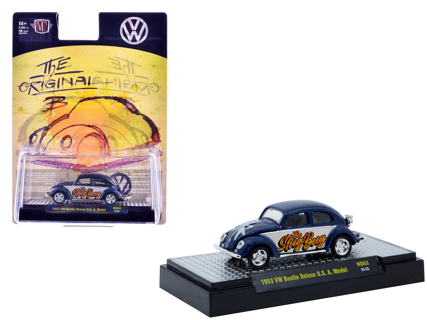 1953 Volkswagen Beetle Deluxe USA Model "The Slug Bug" Blue Metallic with White Sides Limited Edition to 5566 pieces Worldwide 1/64 Diecast Model Car