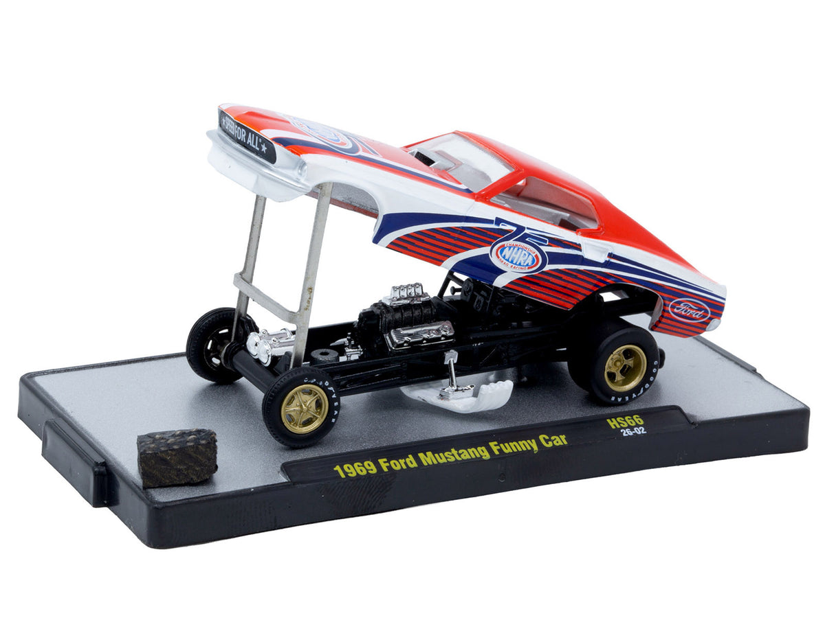 1969 Ford Mustang Funny Car "NHRA 75 Years" Red and White with Graphics Limited Edition to 3740 pieces Worldwide 1/64 Diecast Model Car