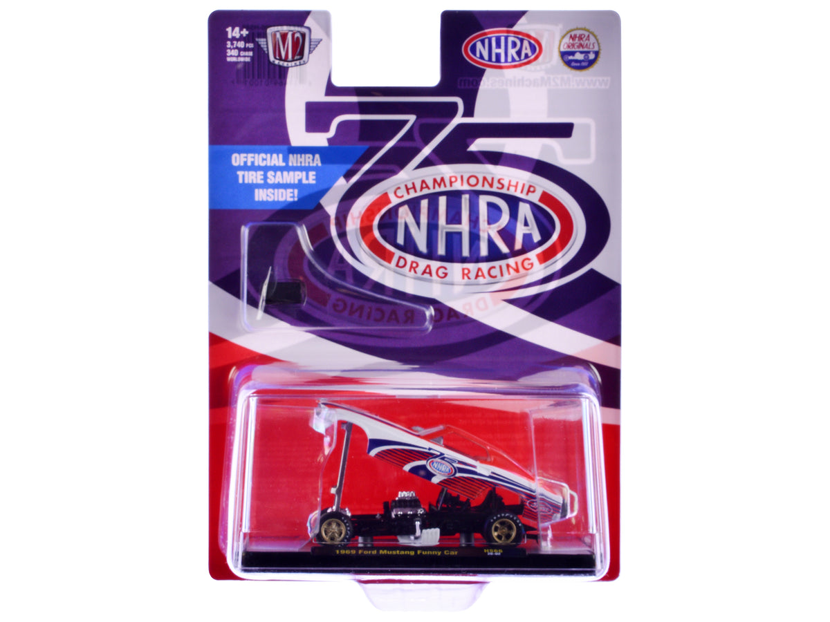 1969 Ford Mustang Funny Car "NHRA 75 Years" Red and White with Graphics Limited Edition to 3740 pieces Worldwide 1/64 Diecast Model Car