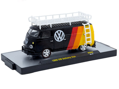 1960 Volkswagen Delivery Van Black with Stripes and White Roof Rack Limited Edition to 5280 pieces Worldwide 1/64 Diecast Model Car