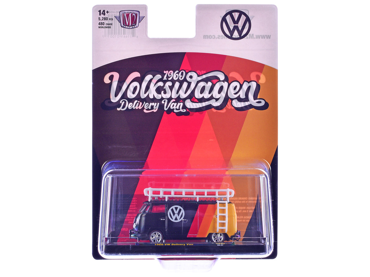 1960 Volkswagen Delivery Van Black with Stripes and White Roof Rack Limited Edition to 5280 pieces Worldwide 1/64 Diecast Model Car