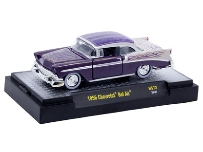 1956 Chevrolet Bel Air "Low and Slow" Purple Two-Tone with Graphics Limited Edition to 5500 pieces Worldwide 1/64 Diecast Model Car