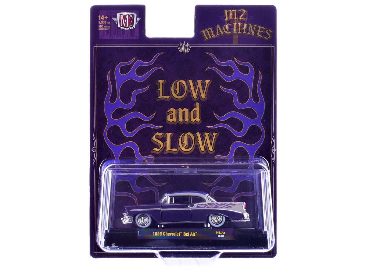 1956 Chevrolet Bel Air "Low and Slow" Purple Two-Tone with Graphics Limited Edition to 5500 pieces Worldwide 1/64 Diecast Model Car