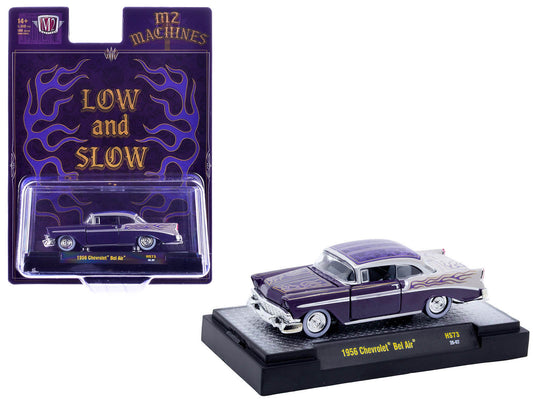 1956 Chevrolet Bel Air "Low and Slow" Purple Two-Tone with Graphics Limited Edition to 5500 pieces Worldwide 1/64 Diecast Model Car