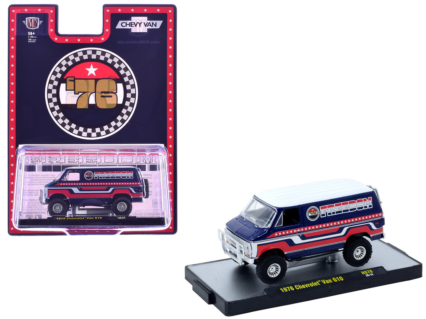 1976 Chevrolet G10 Van "Freedom '76" Dark Blue with White Top and Red and White Graphics Limited Edition to 7766 pieces 1/64 Diecast Model Car